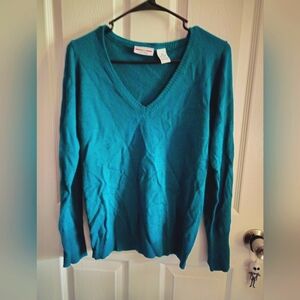 1775 V-Neck Turquoise Teal Blue Long Sleeve | Women's Medium | Y2K, Preppy